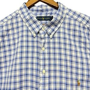 Ralph Lauren Button Down Mens Shirt 4XB Long Sleeves Plaid Cotton Pony Preppy‎